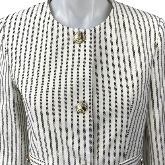 Zara Cream White Striped Long Sleeve Gold Button Down Crop Blazer Coat Jacket S - Picture 6 of 13